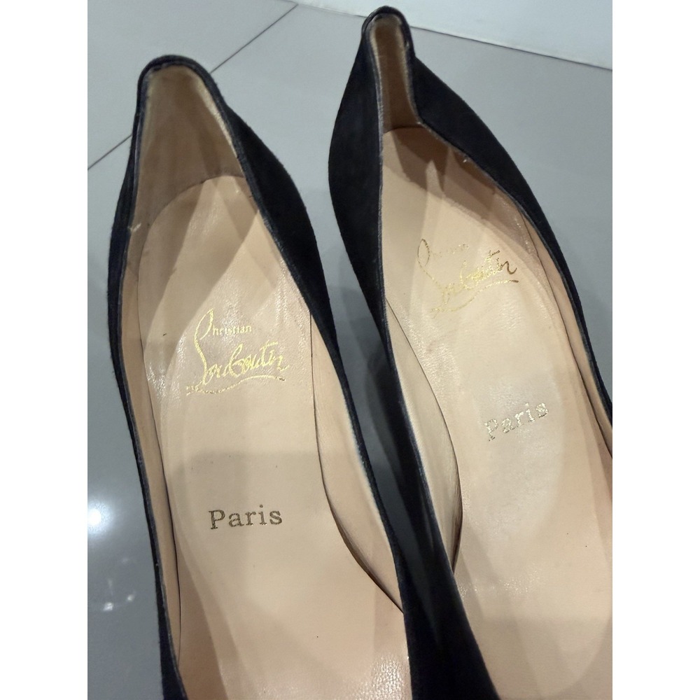 Christian Louboutin Black Suede Leather Wedge Slip-On Heel EU 39.5 - Picture 4 of 14